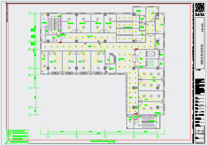 某港龙医院施工图八层照明CAD大样平面图_图1