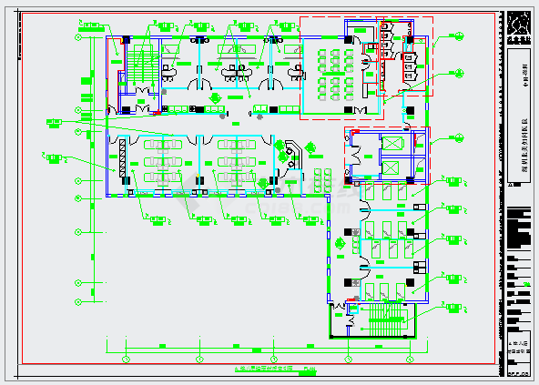 某港龙医院施工图八层总图CAD平面构造-图一
