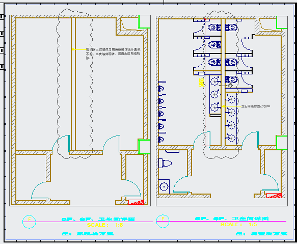 某卫生间隔墙CAD全套施工大样图_图1