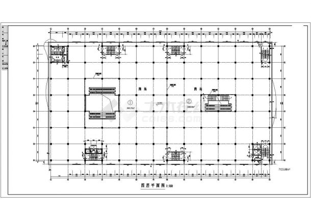 某框架结构五层大型商场设计cad建筑平面施工图-图二