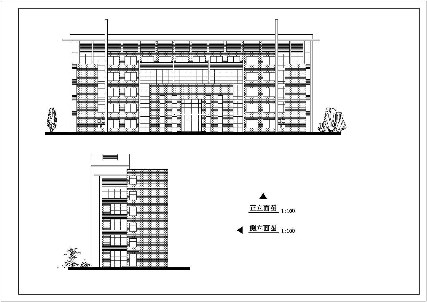 某地区多层办公楼建筑cad施工图并附效果图