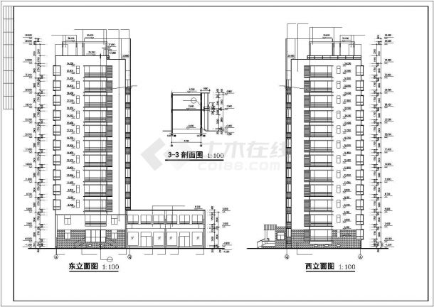潍坊市某小区12层框架结构住宅楼建筑设计CAD图纸（含机房层和半地下室）-图一