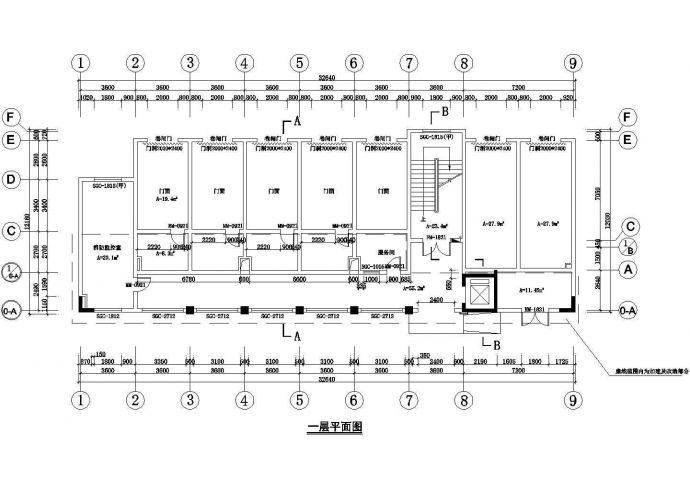 1400平米4层框混结构商务酒店建筑设计CAD图纸（底层临街门面）_图1