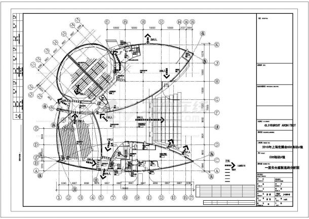 6141平米展览展馆建筑初步设计方案图-一层安全疏散流线分析图-图一