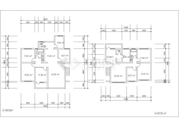 经典的1梯2户型住宅楼标准层平面设计CAD图纸（共63张）-图一