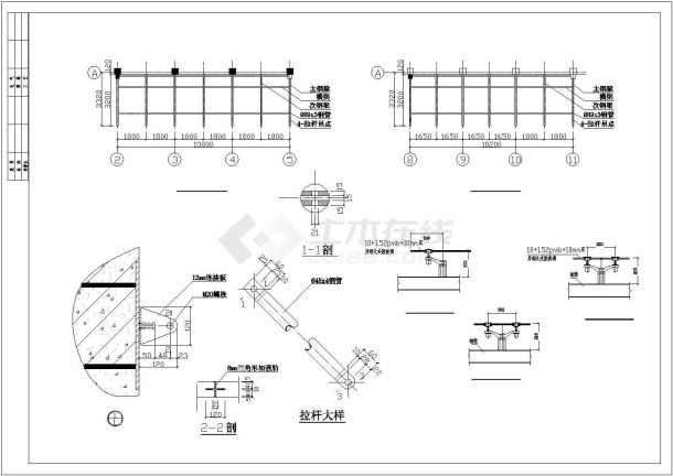 某地的某轻钢雨棚设计施工详细CAD图纸-图二