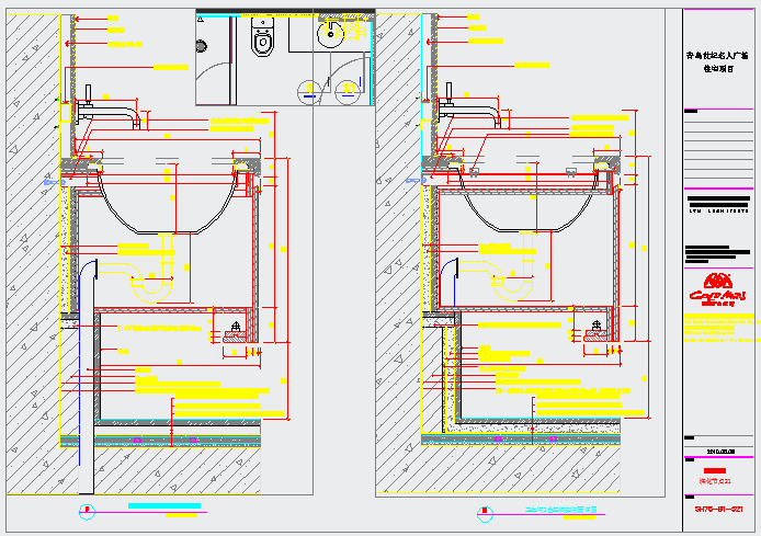 某卫生间台盆钢架剖面CAD大样完整详图