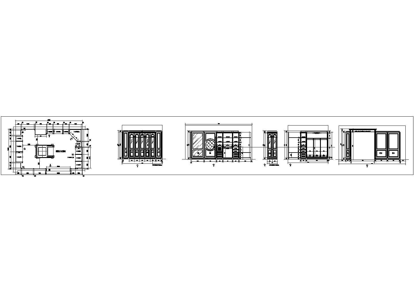 某衣帽间4张衣柜CAD施工设计节点立面图