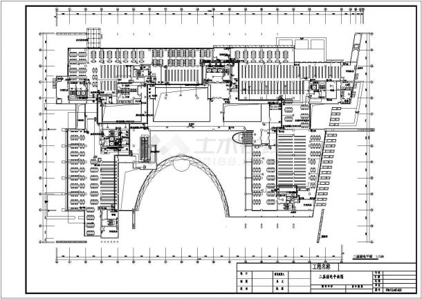 某长143.174米 宽约98.3米 地下1地上8层图书馆弱电CAD电气施工设计（各层弱电平面 系统图）-图二