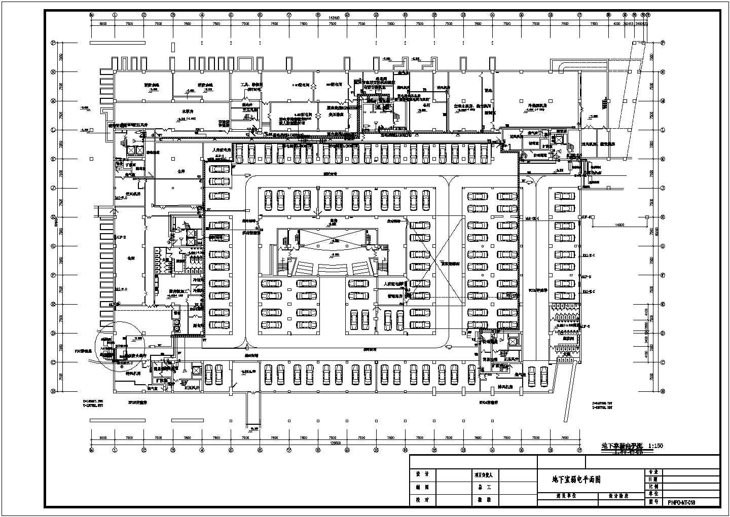 某长143.174米 宽约98.3米 地下1地上8层图书馆弱电CAD电气施工设计（各层弱电平面 系统图）