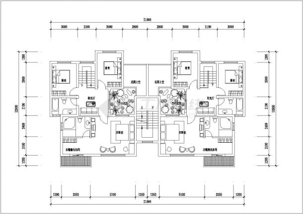 4层框混结构双拼高档别墅平面设计CAD图纸（每户330平米）-图一