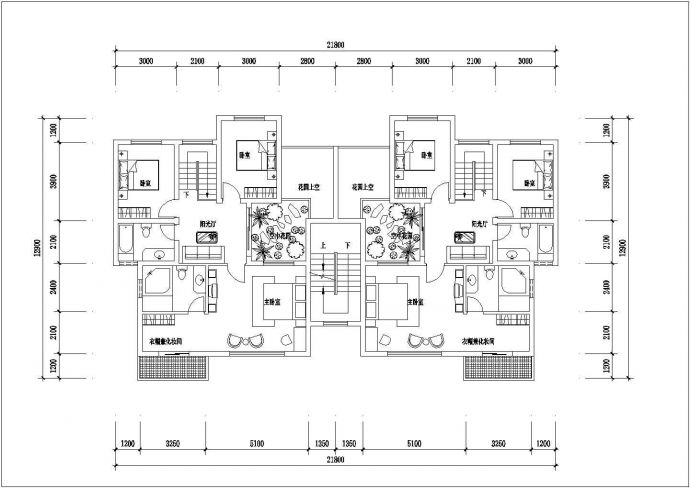 4层框混结构双拼高档别墅平面设计CAD图纸（每户330平米）_图1