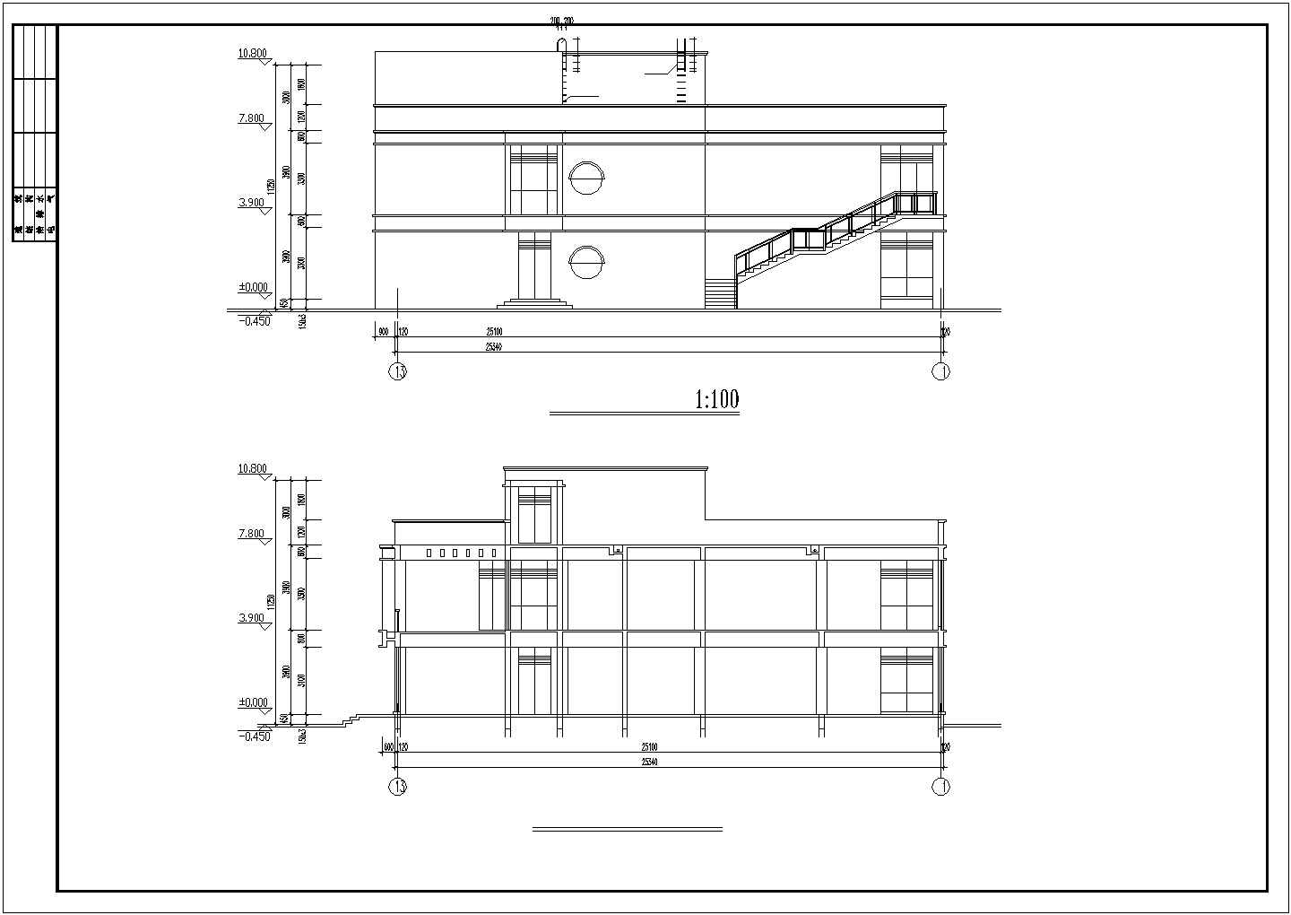 徐州某商业街2900平米左右3层框架结构商务会所平立剖面设计CAD图纸
