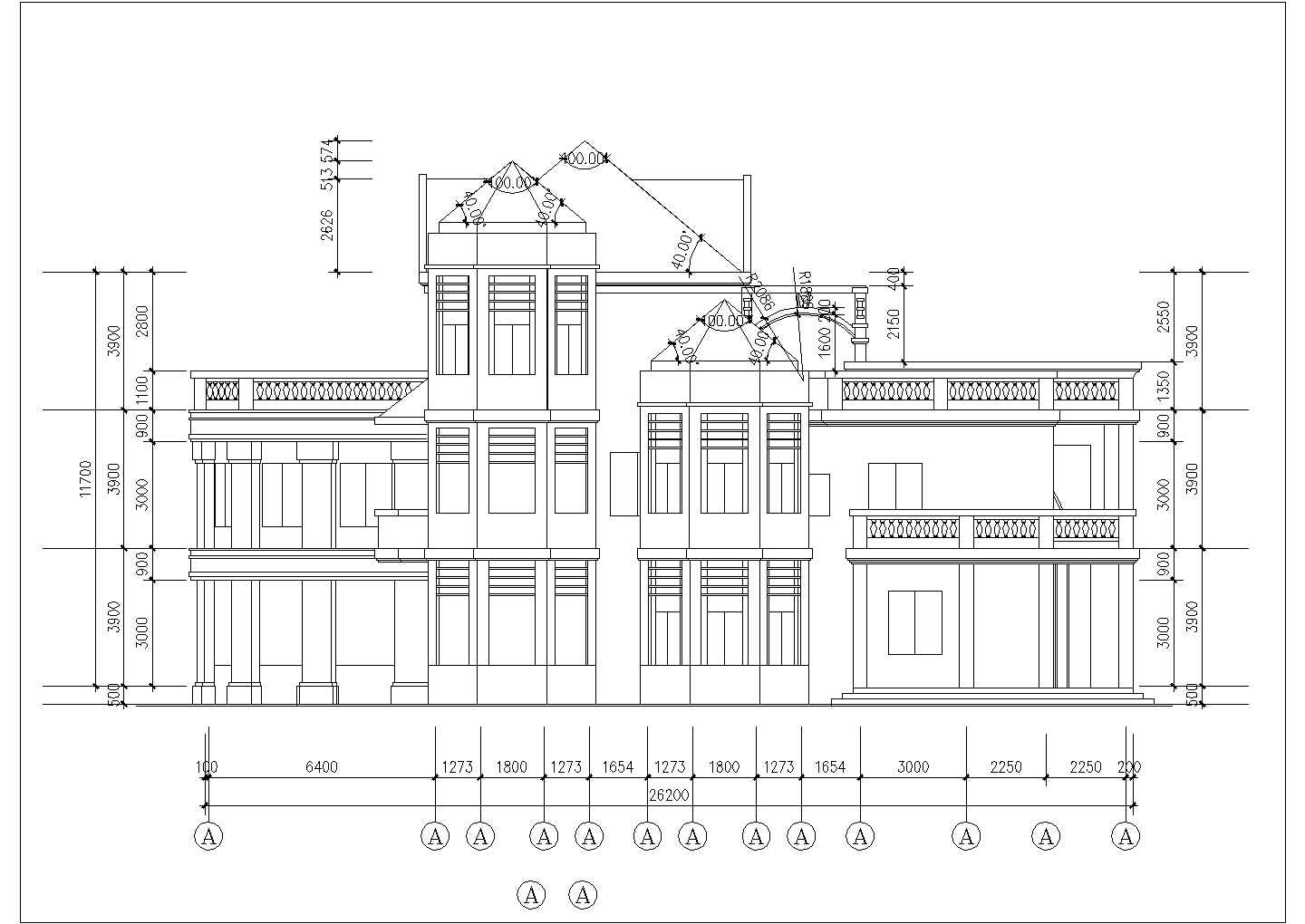 成都市某商业街3100平米3层框混结构商务娱乐会所建筑设计CAD图纸