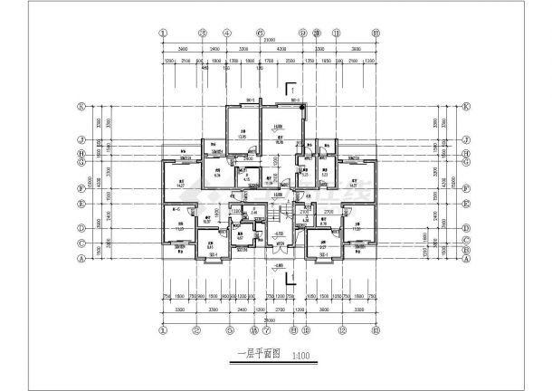 2400平米7层砖混结构住宅楼平立剖面设计CAD图纸（1层3户）-图一