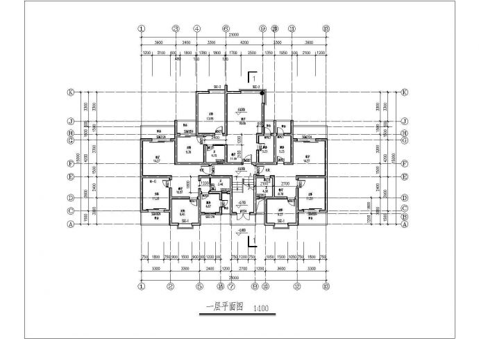 2400平米7层砖混结构住宅楼平立剖面设计CAD图纸（1层3户）_图1
