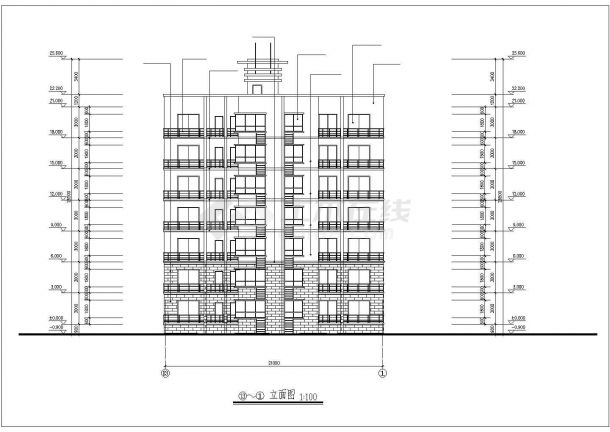 2400平米7层砖混结构住宅楼平立剖面设计CAD图纸（1层3户）-图二