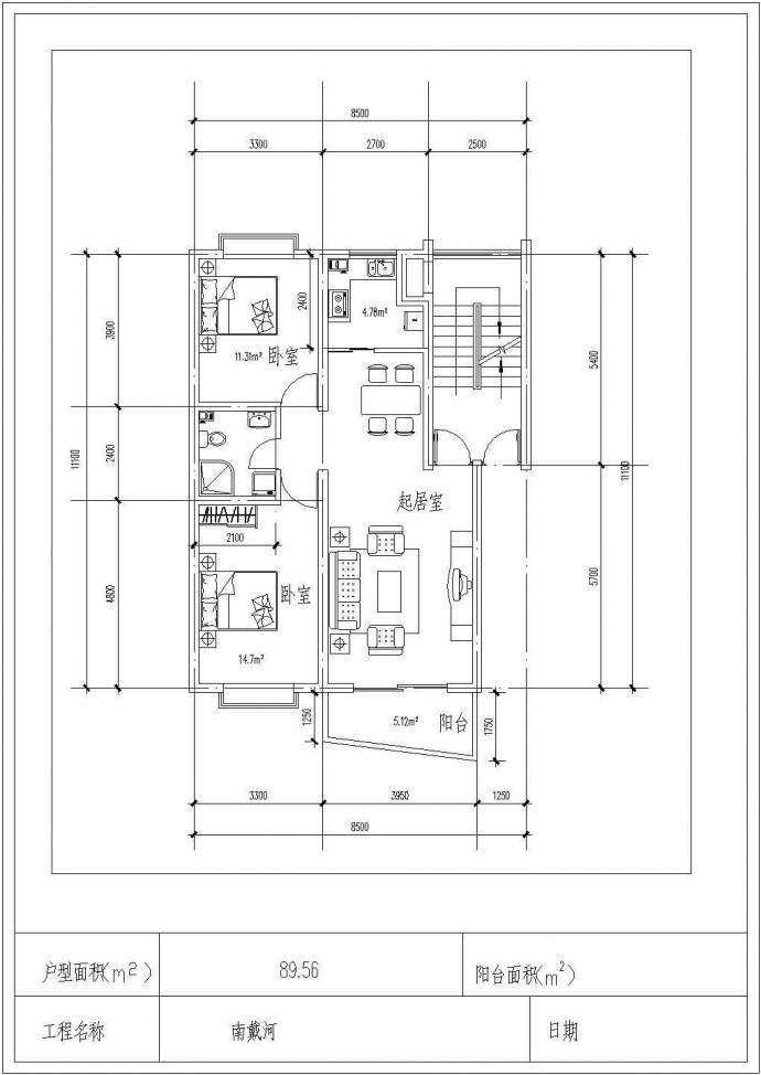 某新建小区78-108平米左右的热门户型设计CAD图纸（共9张）_图1