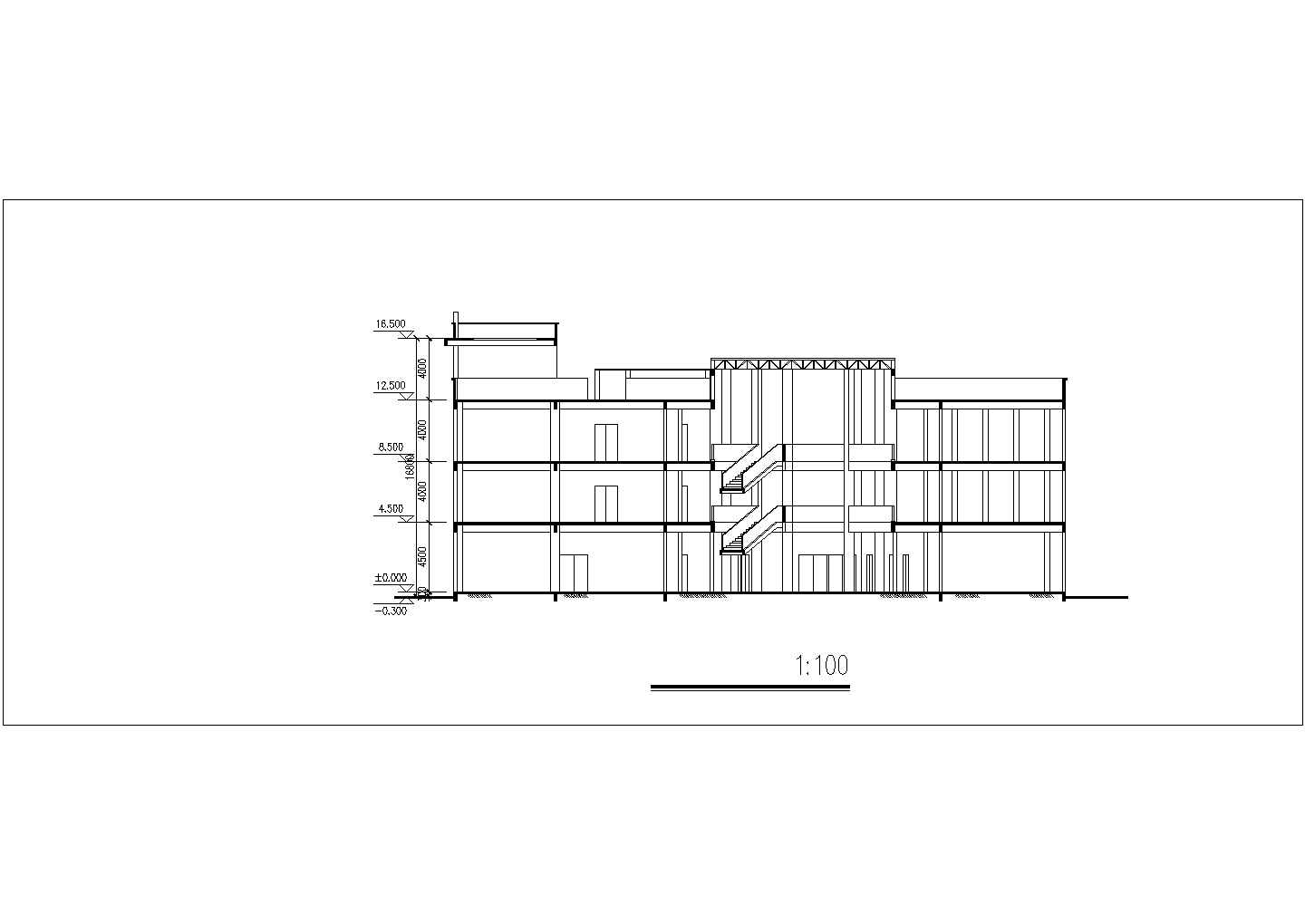 长64米 宽55.7米 4层大学展览馆CAD建筑设计方案-各层平面 2立1剖