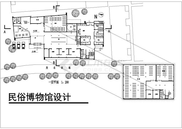 某3层民俗博物馆CAD建筑设计图-图一