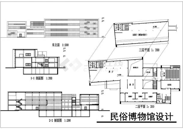 某3层民俗博物馆CAD建筑设计图-图二