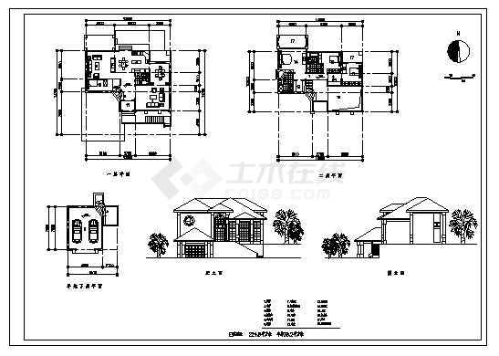 别墅设计_两层半农村别墅建筑设计cad图，十四个方案设计图-图一
