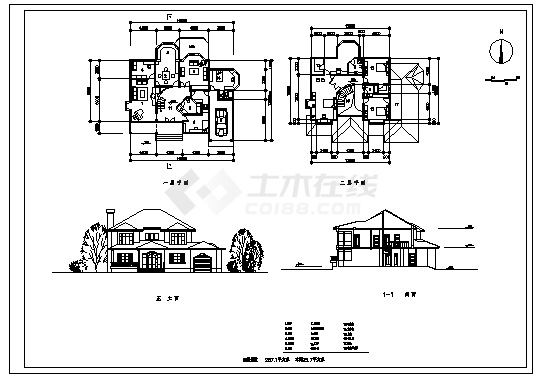 别墅设计_两层半农村别墅建筑设计cad图，十四个方案设计图-图二