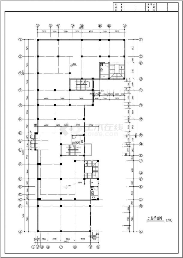 4100平米6层框混结构商住楼平面设计CAD图纸（1-2层商用/六层复式）-图二