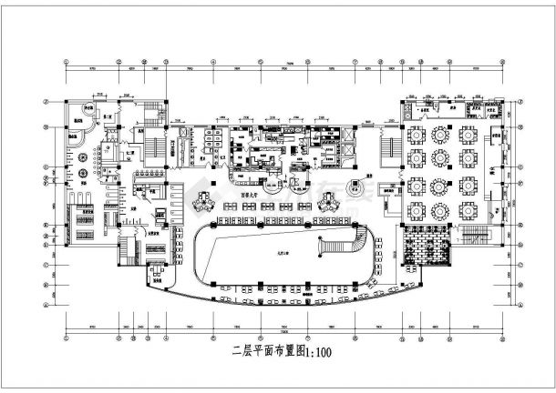 泉州市某高层商务酒店1200平米3层大堂平面设计CAD图纸-图一