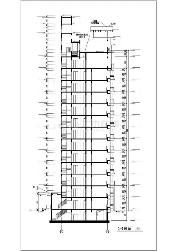 台州市鸿福花园小区1.1万平米14层框架结构住宅楼建筑设计CAD图纸-图二