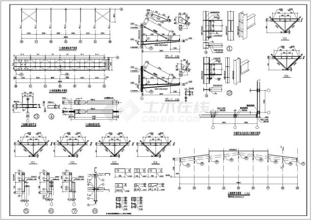 【河南】某48m跨4853.4平米钢结构单层工业厂房建筑结构施工CAD图-图二
