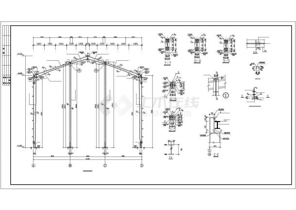 某厂房49.6x13.4m 单层门式钢架结构施工CAD图-图二