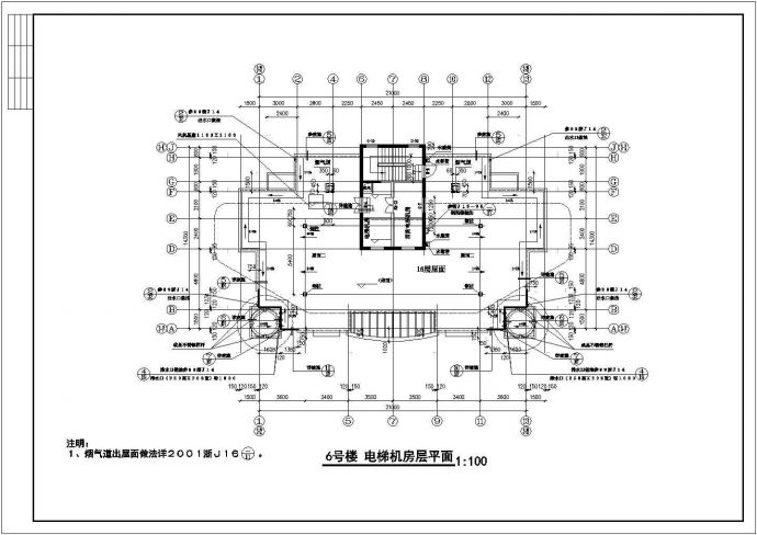 太原市建昕花园小区16层框架结构住宅楼平面设计CAD图纸（含机房层）_图1