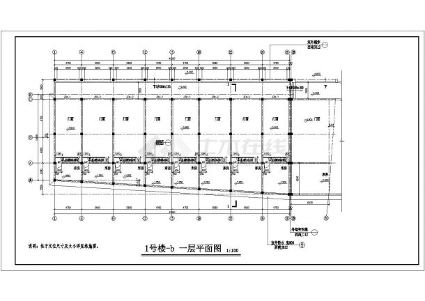 3900平米左右6层框混结构商住楼平立剖面设计CAD图纸（底层门面房）-图一