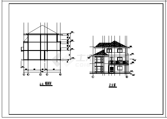 别墅设计_某三层砖混结构经济型别墅建筑施工cad图纸-图二