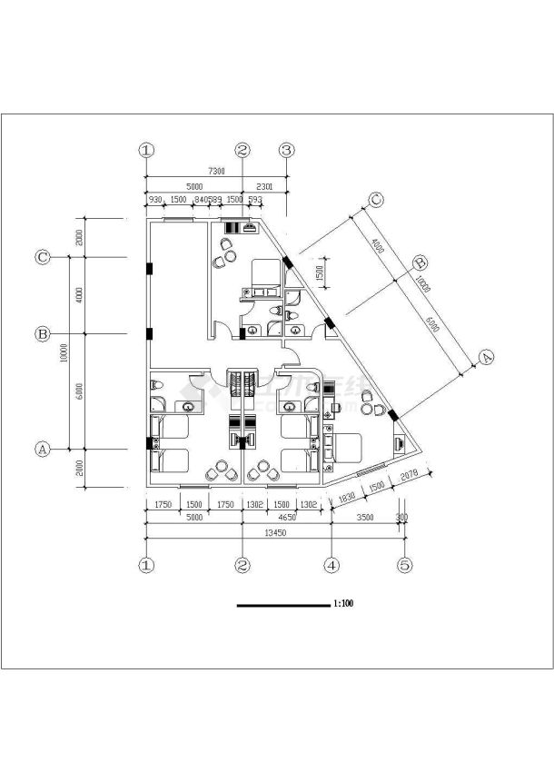 820平米8层框混结构假日旅馆平面设计CAD图纸-图二