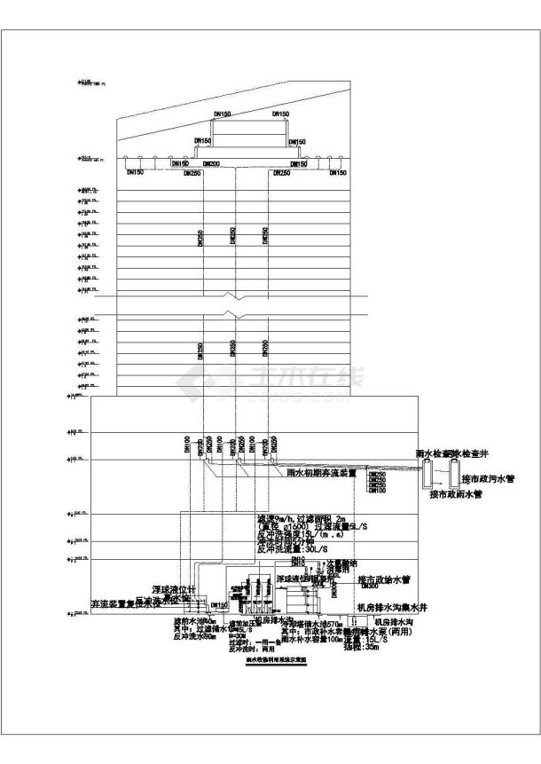某大厦雨水收集利用系统cad示意图-图一