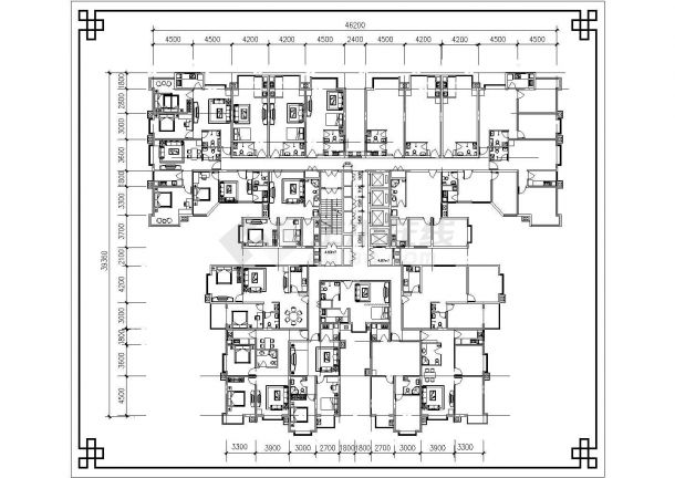 杭州市余杭区某小区高层住宅楼局部平面设计CAD图纸（1梯8户/三张）-图一