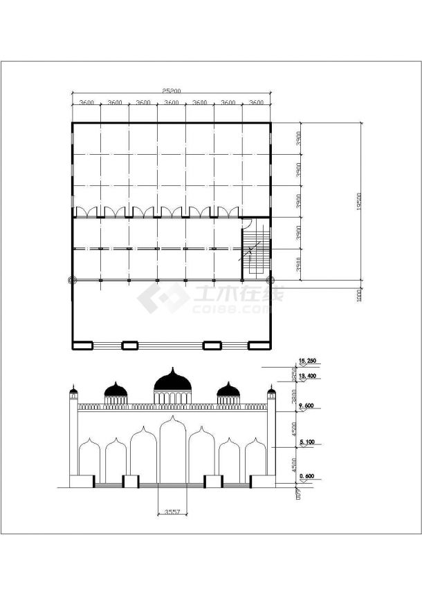 清真寺精美建筑施工设计方案图（含效果图）-图二