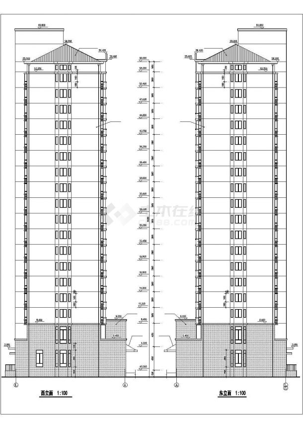 广州北信花园小区1.3万平18层框架结构住宅楼建筑设计CAD图纸（含阁楼）-图一