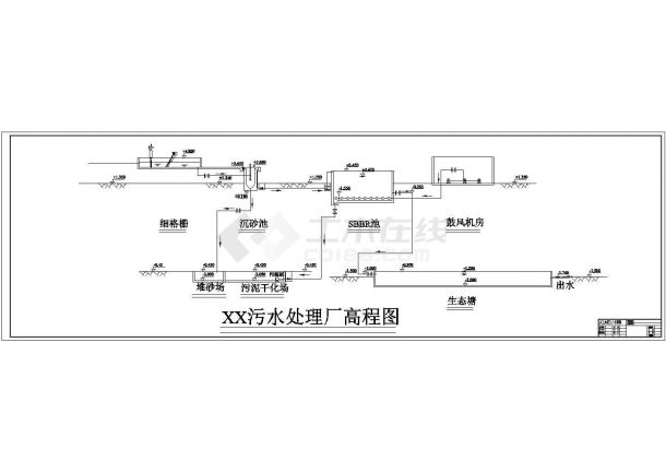 青海某污水处理厂CAD大样完整设计高程图-图一