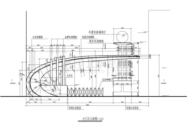 潮州市江畔鑫源小区入口大门全套建筑设计CAD图纸-图二