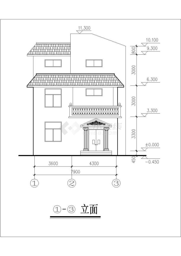 重庆某村镇270平米3层砖混结构单体乡村别墅平立面设计CAD图纸-图一