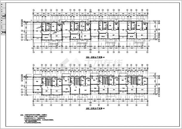 870+870+650平米三栋2层砖混结构住宅楼全套建筑设计CAD图纸-图一