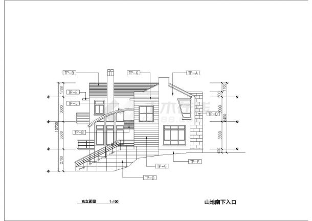 合肥市某小区340平米3层框混结构单体别墅平立剖面设计CAD图纸-图二