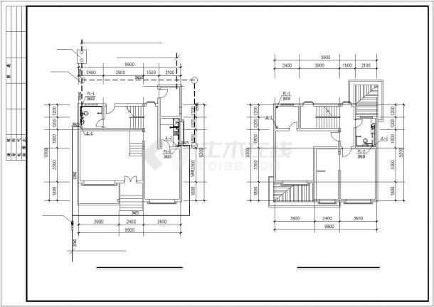 340平米左右3层框混别墅平立面设计CAD图纸（含电气和管道图）-图二