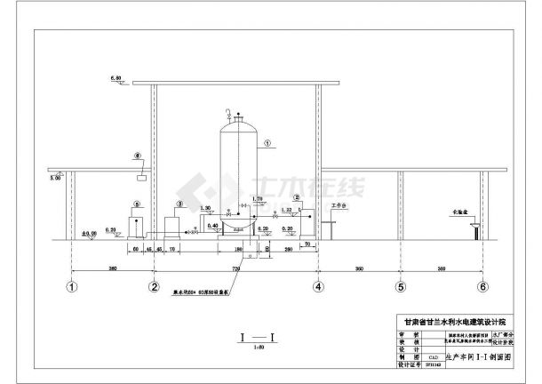 某水库供水工程水厂图生产车间CAD给排水大样图纸-图一