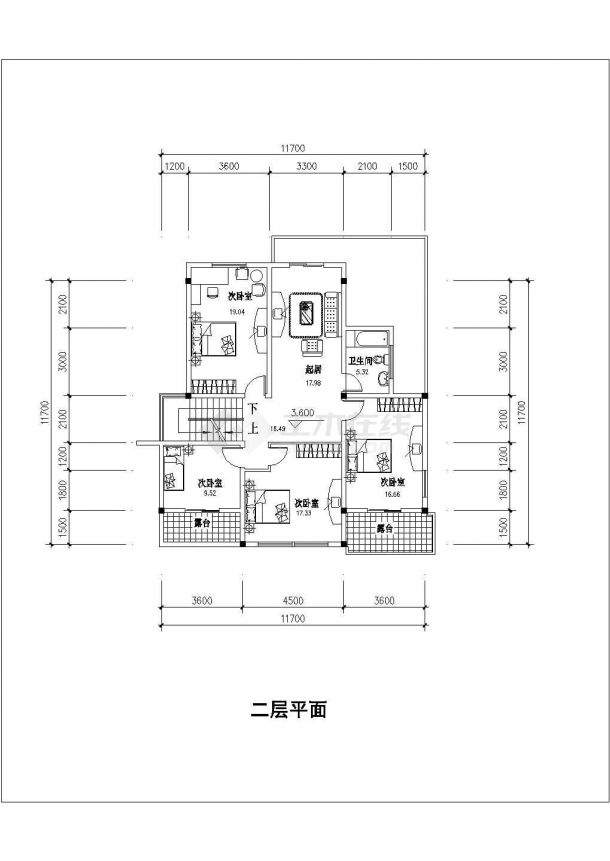 镇江市某村镇317平米3层混合结构乡村别墅平立剖面设计CAD图纸-图二