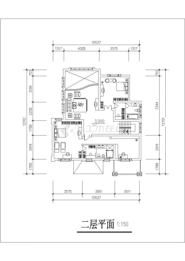 衢州市某村镇305平米3层砖混结构村镇别墅平立面设计CAD图纸-图一