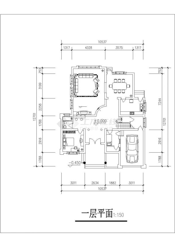 衢州市某村镇305平米3层砖混结构村镇别墅平立面设计CAD图纸-图二
